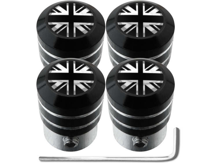 4 bouchons de valve antivol Angleterre Royaume-Uni Anglais Union Jack British England noir & chrome "black"